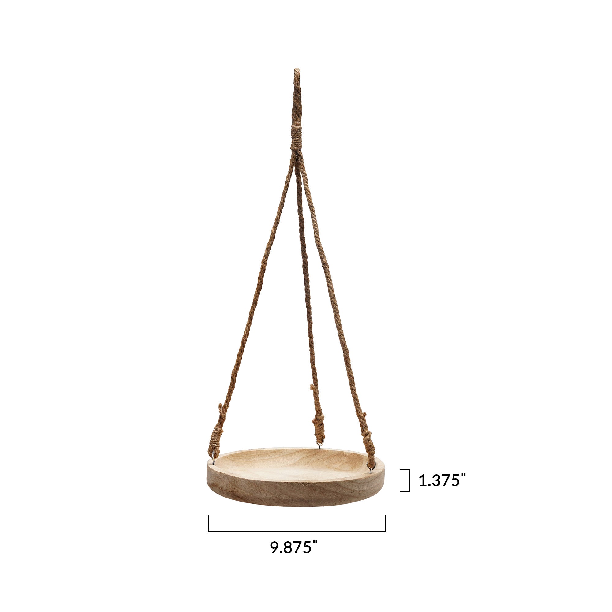 Paulownia Wood Hanging Planter Tray with Hemp Rope, Natural